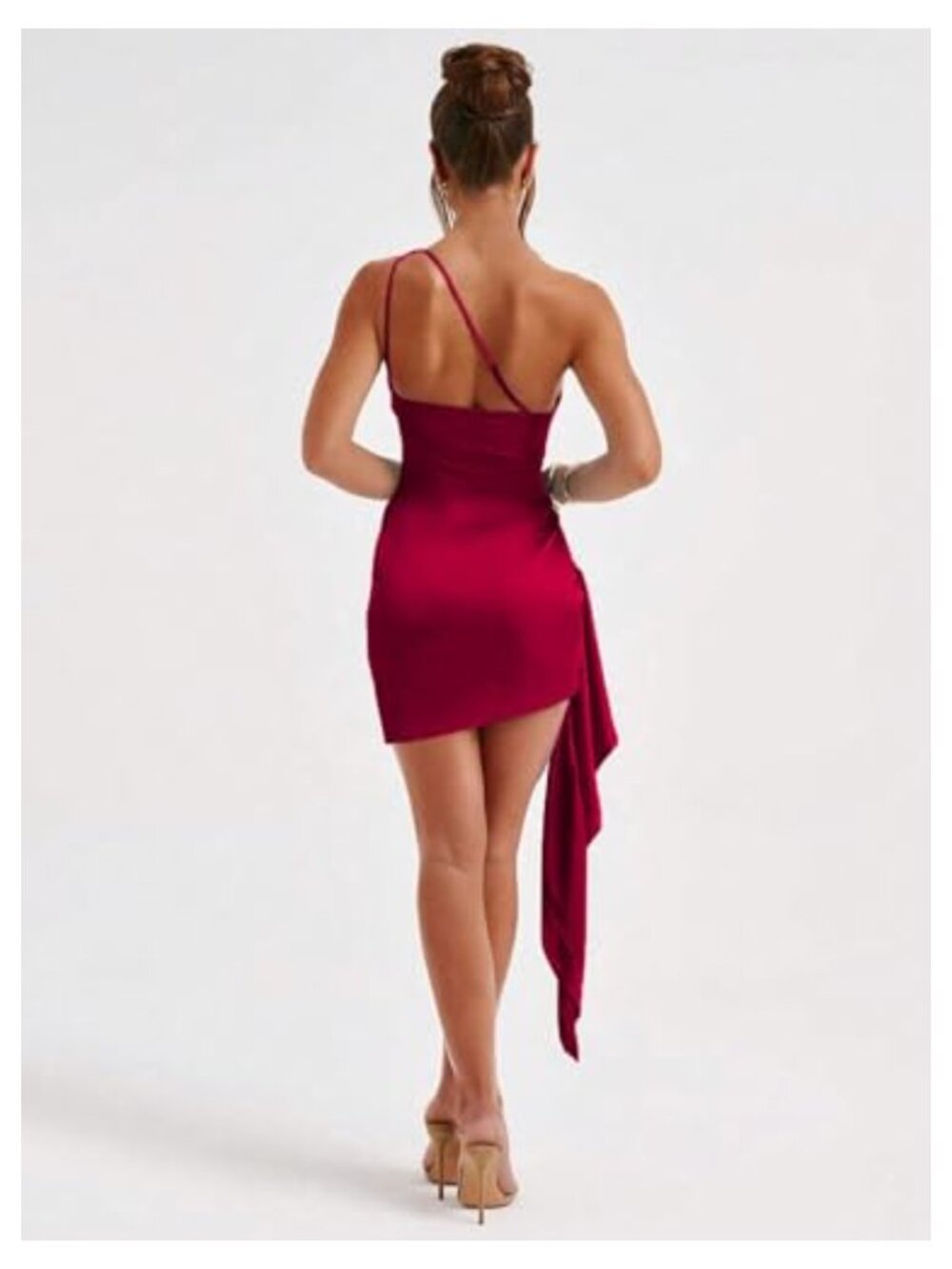 One Shoulder Ruffle Mini Dress Ruched Bodycon Party Club Cocktail - Picture 5 of 6